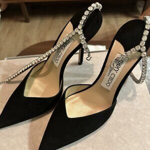 Jimmy Choo Saeda 100 Crystal Chain Embellishment Pump Shoes